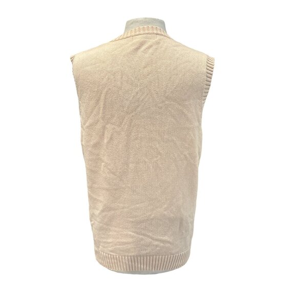 Campure Beige Knit Sleeveless Sweater Vest V-Neck 100% Cotton Made In Ch - Picture 3 of 8